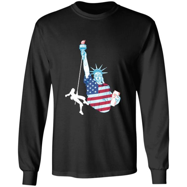 liberty statue climbing design usa patriotic 4th of july usa american flag long sleeve