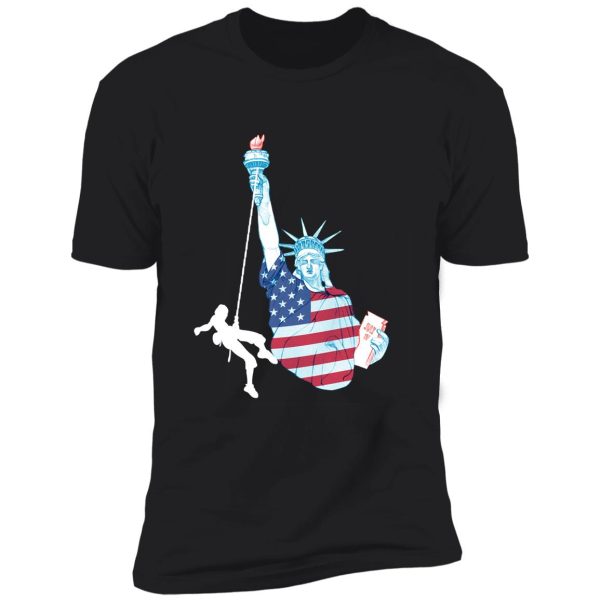 liberty statue climbing design usa patriotic 4th of july usa american flag shirt