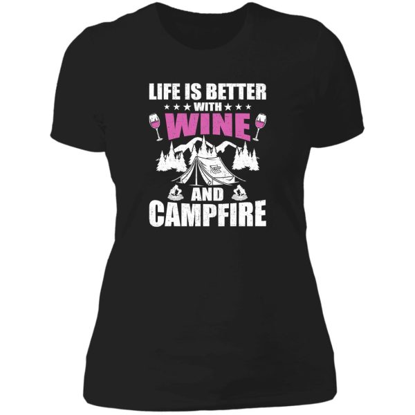 life better with wine campfire camping lady t-shirt