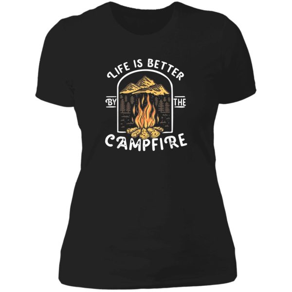 life really good around campfire camping lady t-shirt