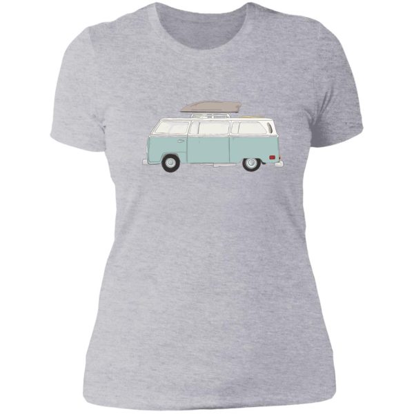 light blue camper van lady t-shirt