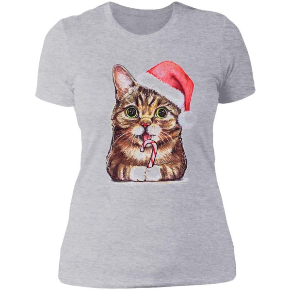 lil bub cat in santa hat lady t-shirt