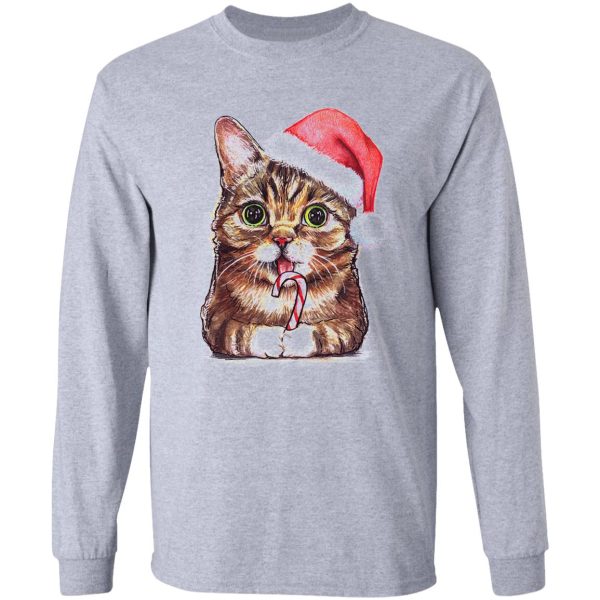 lil bub cat in santa hat long sleeve