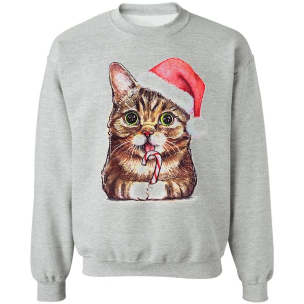 lil bub cat in santa hat sweatshirt