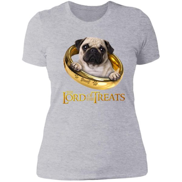 lord of the treats - funny beige pug puppy lady t-shirt