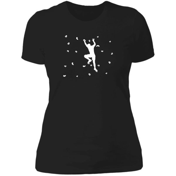 mann climbing or bouldering on climbing wall lady t-shirt