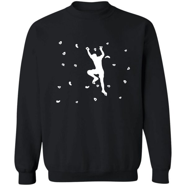 mann climbing or bouldering on climbing wall sweatshirt