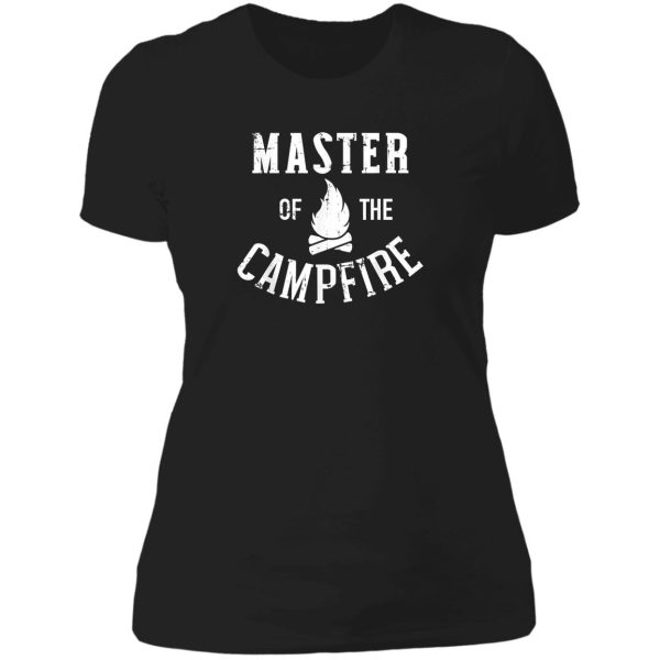 master of the campfire camping lady t-shirt