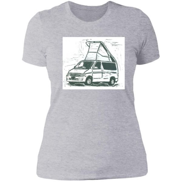 mazda bongo friendee camper van linocut lady t-shirt