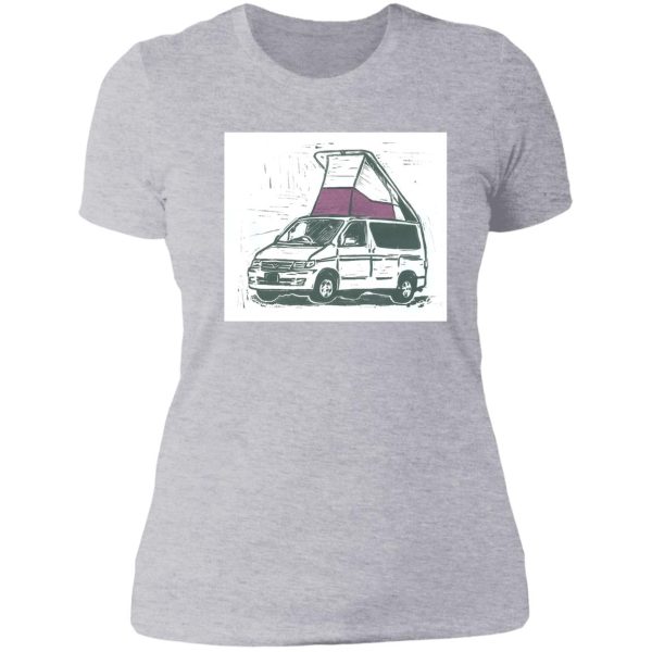 mazda bongo friendee camper van linocut lady t-shirt