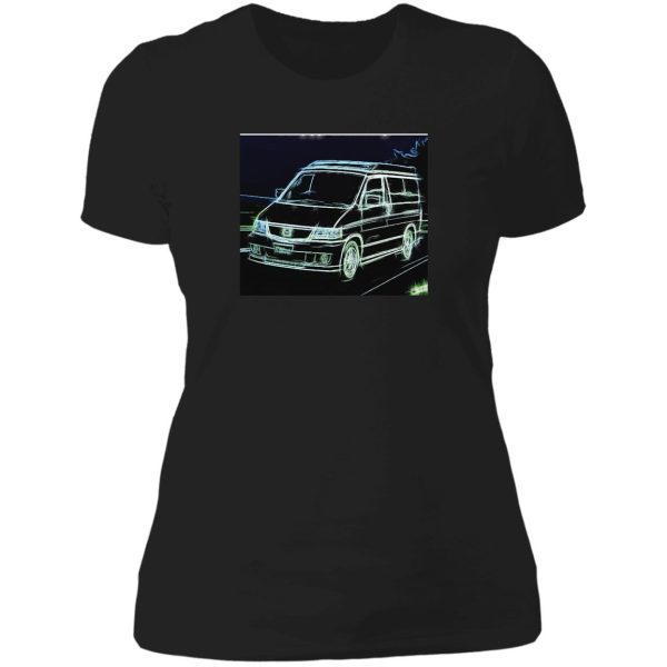 mazda bongo friendee campervan neon design lady t-shirt