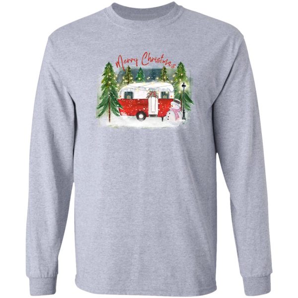 merry christmas red vintage camper trailer shabby retro camper long sleeve