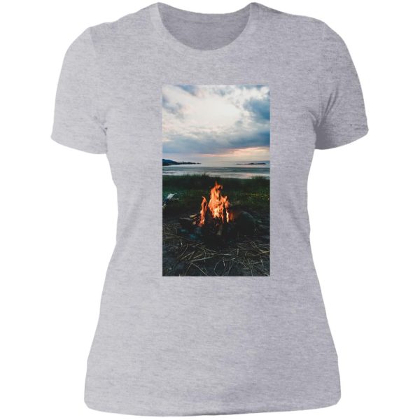 moody beach campfire lady t-shirt
