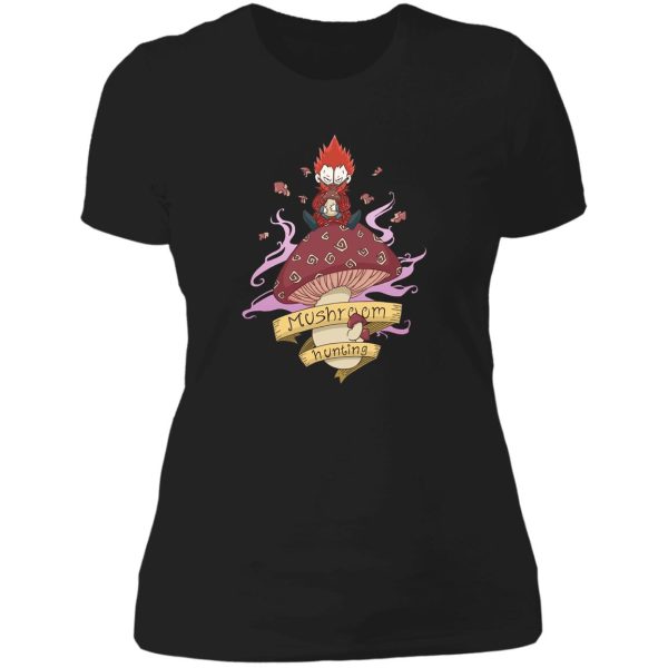 mushroom hunting lady t-shirt