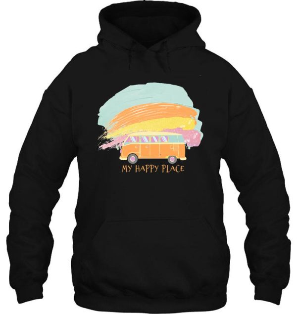 my happy place vintage camper van tangerine rainbow hoodie