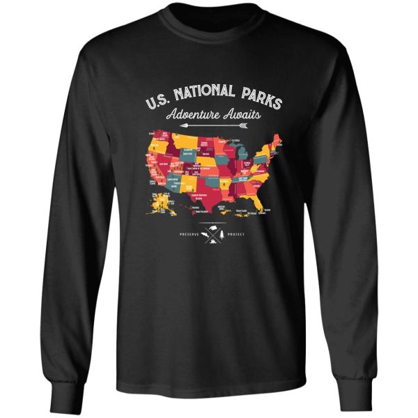 national park map vintage t shirt - all 59 national parks gifts men women kids long sleeve