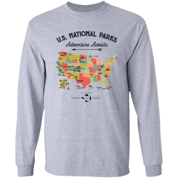 national park map vintage t shirt - all 59 national parks gifts t-shirt men women kids long sleeve