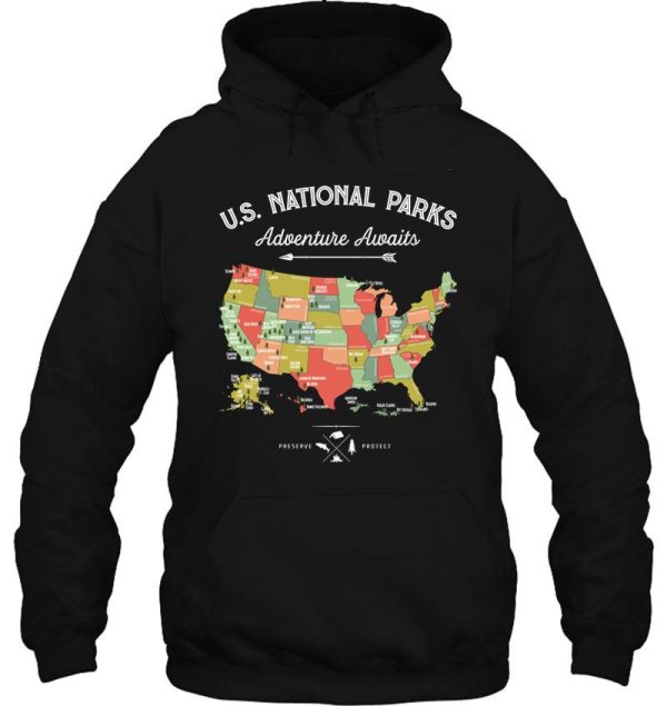 national park map vintage t shirt - all 59 national parks hoodie