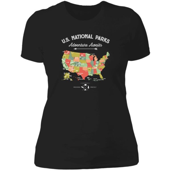 national park map vintage t shirt - all 59 national parks lady t-shirt