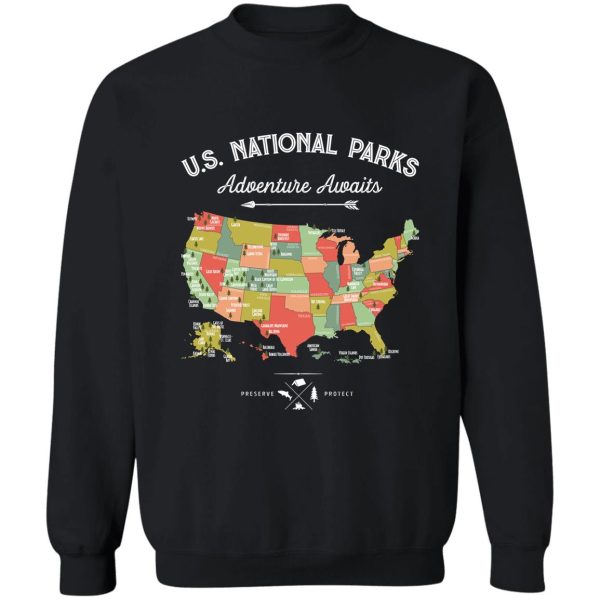 national park map vintage t shirt - all 59 national parks sweatshirt