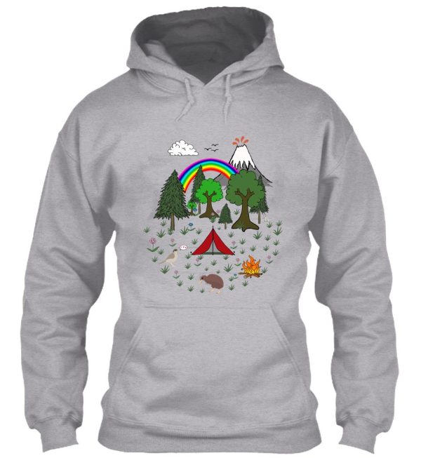new zealand camping scene with kiwi hoodie