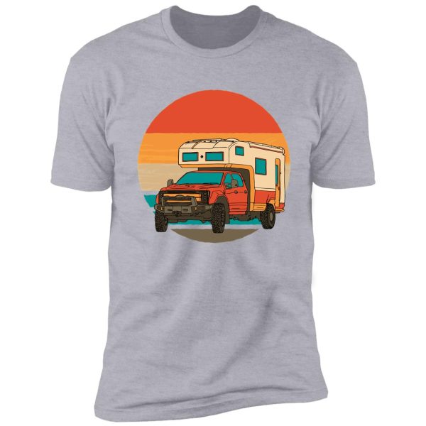 nice motorhome in vintage style with sunset shirt