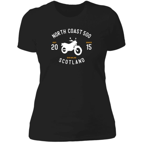 north coast 500 nc500 scotland route motorbike lady t-shirt