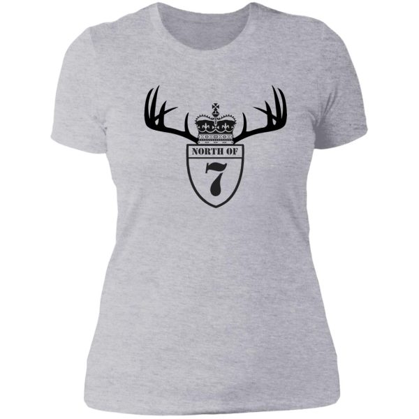 north of 7 with deer antlers by bill suddick lady t-shirt