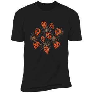 orange leaves with holes and spiderwebs shirt