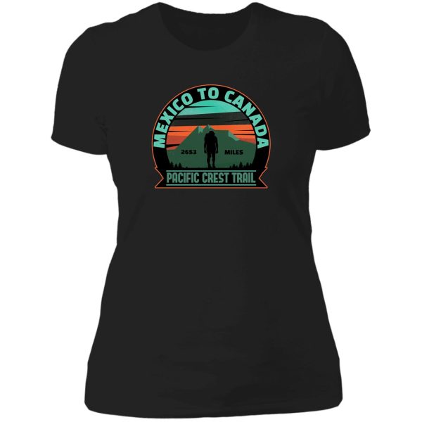 pacific crest trail (pct) design. mexico to canada. lady t-shirt