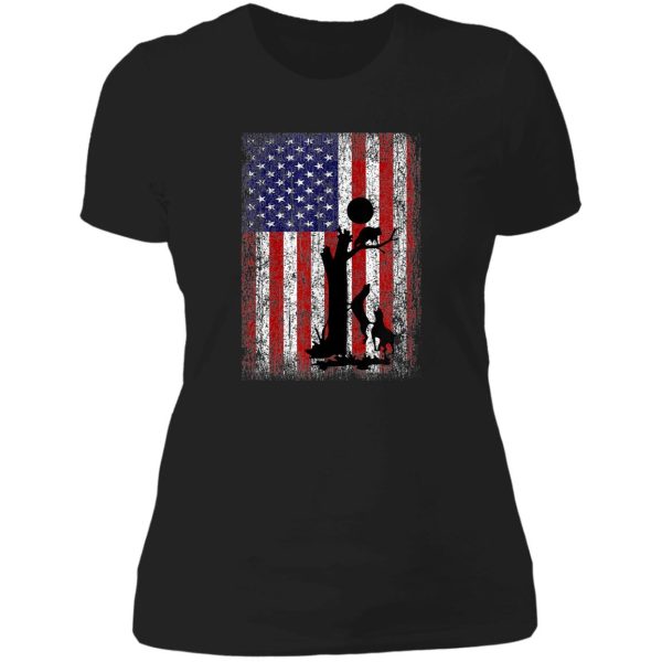 patriotic coon hunting american flag lady t-shirt