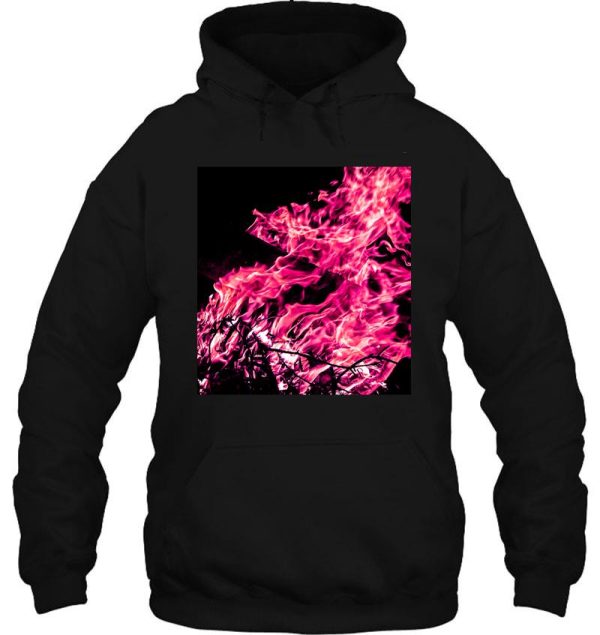 pink fire flames on a black background hoodie