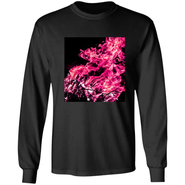 pink fire flames on a black background long sleeve