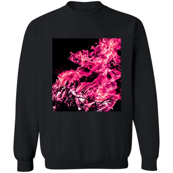 pink fire flames on a black background sweatshirt