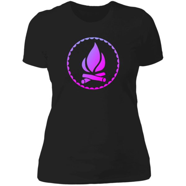 pink purple gradient campfire scallop circle badge lady t-shirt