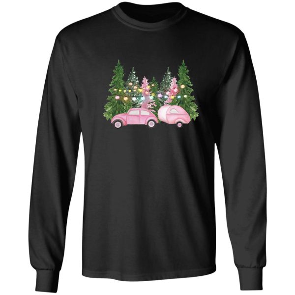 pink vintage car with camper trailer pink retro car pink shabby christmas long sleeve