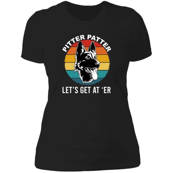 pitter patter - lets get at er funny dog retro vintage lets get at er letterkenny enamel camper lady t-shirt