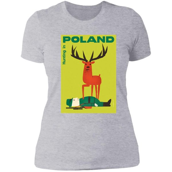 polish vintage anti hunting in poland travel poster lady t-shirt