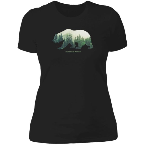 preserve & protect nature double exposure bear silhouette trees forest save the environment climate change wilderness hiking camping lady t-shirt