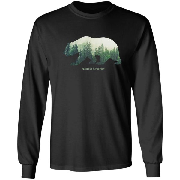 preserve & protect nature double exposure bear silhouette trees forest save the environment climate change wilderness hiking camping long sleeve