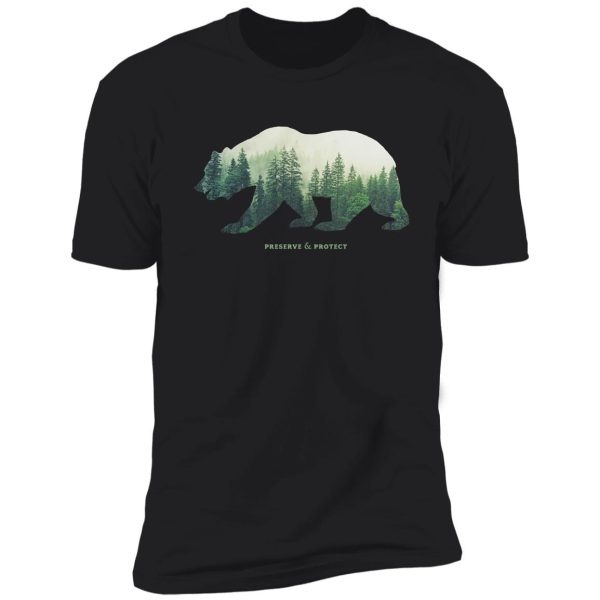preserve & protect nature double exposure bear silhouette trees forest save the environment climate change wilderness hiking camping shirt