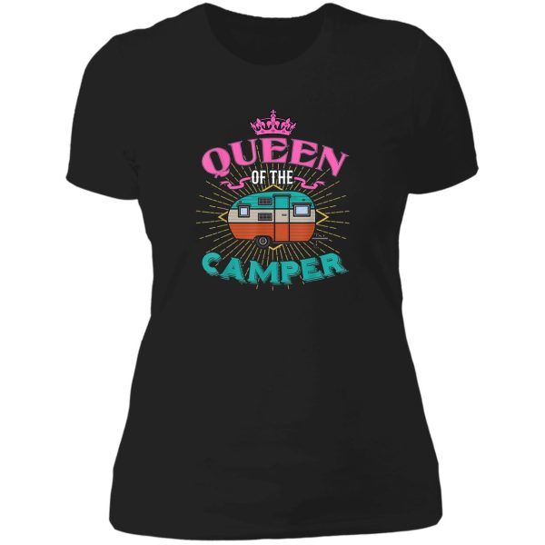 queen of the camper women and girls camping lady t-shirt