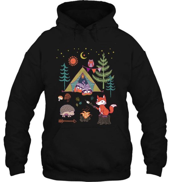 racoons campout wood background hoodie