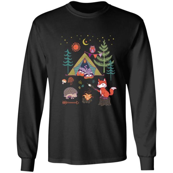 racoons campout wood background long sleeve