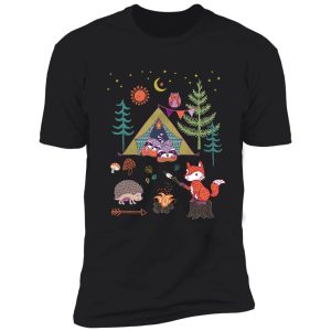 racoons campout wood background shirt
