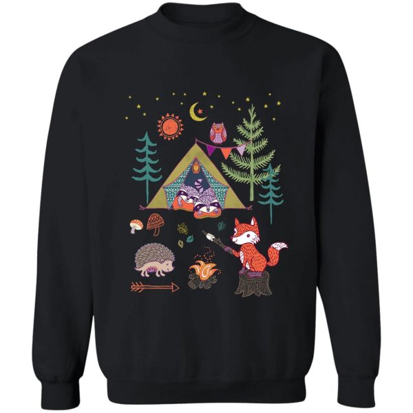 racoons campout wood background sweatshirt