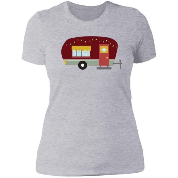 red and green camper with christmas lights lady t-shirt