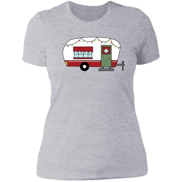 red and green camper with christmas lights lady t-shirt