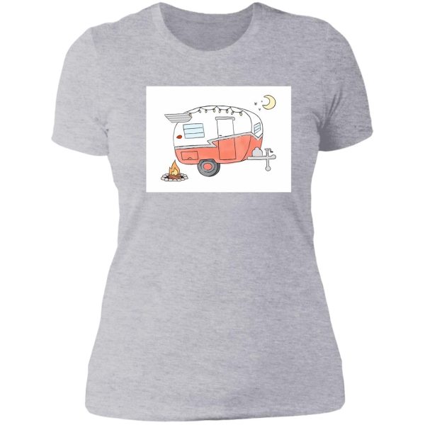 red vintage camper illustration lady t-shirt