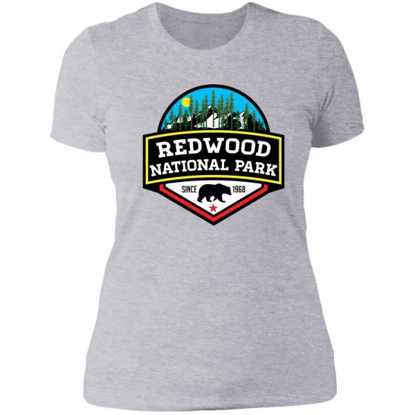 redwood national park california redwoods mountains hike hiking camp camping lady t-shirt